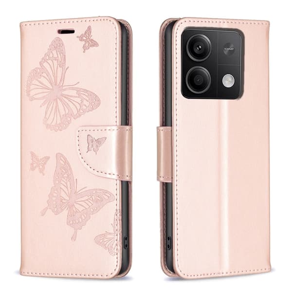Butterfly läder Xiaomi Redmi Note 13 4G fodral - Roséguld Rosa