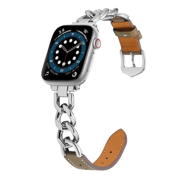 Apple Watch Series 8 (45mm) / Watch Ultra metalkæde med læderrem - Sølv / Grå Silver grey