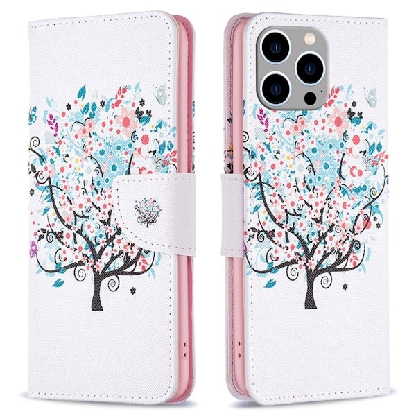 Wonderland iPhone 14 Pro Max flip etui - Blomstertræ Pink