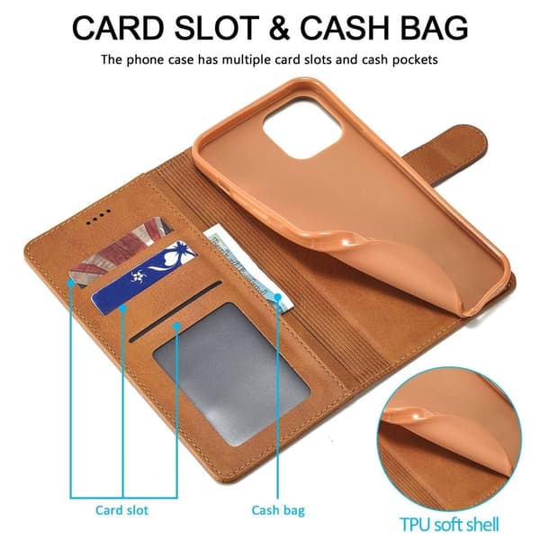 LC.IMEEKE iPhone 14 Läppäkotelo - Vaalean Ruskea Brown
