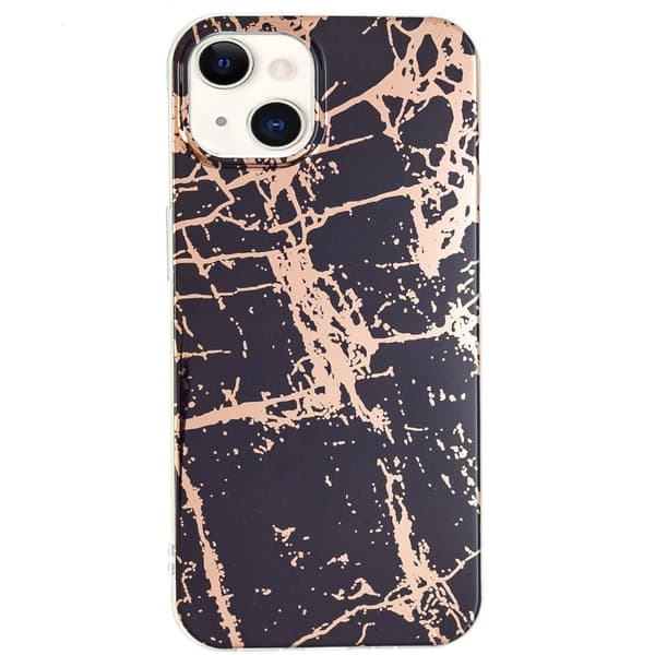 iPhone 15 Plus galvaniseret telefonetui IMD-mønster Fleksibelt telefonbagcover - Electroplated Sort Marmor Black