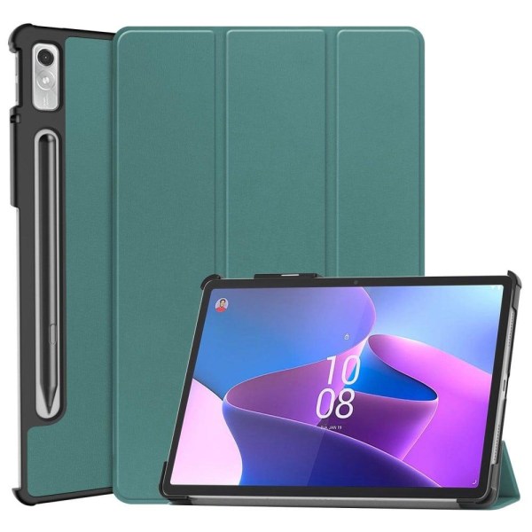 Tri-fold Leather Stand Case for Lenovo Tab P11 Pro (2nd Gen) - B Green