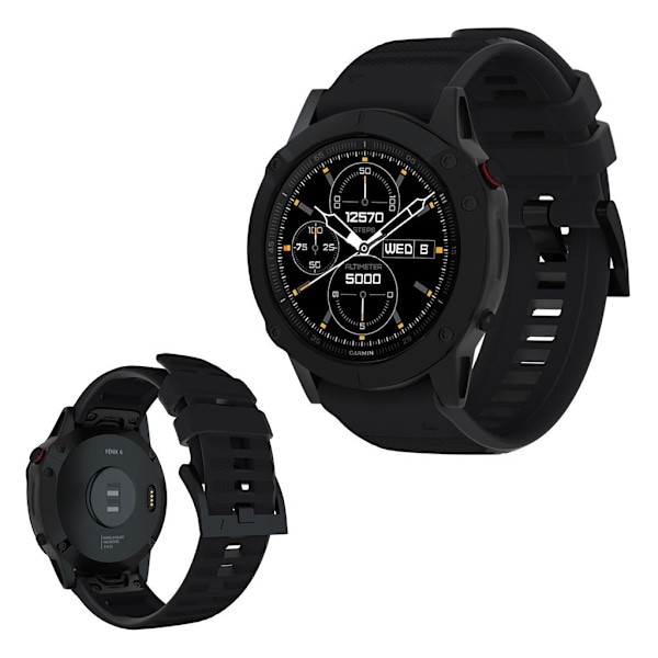 Garmin Fenix 6 / Fenix 5 Plus / Fenix 5 / Forerunner 935 / Quatix 5 / Quatix 5 Sapphire / Approach S60 / Instinct silikone Urrem - Sort Black