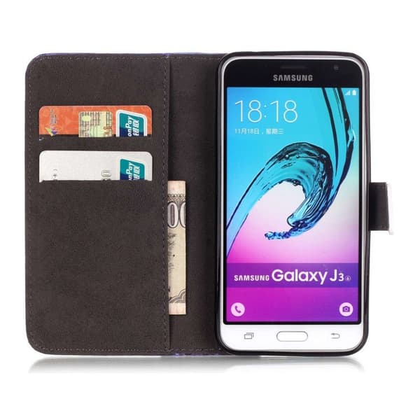 Samsung Galaxy J3 (2016) etui av lær m/ innpreget design - Sky og Eiffeltårnet Multicolor