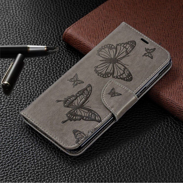 Butterfly läder Samsung Galaxy A70 fodral - Silver/Grå Silvergrå