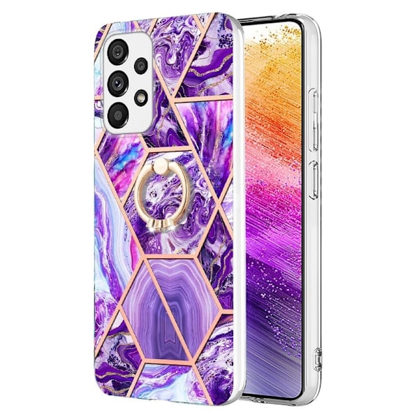 Marble Patterned Suojakuori With Ring Holder For Samsung Galaxy A73 - Tumma Violetti Purple