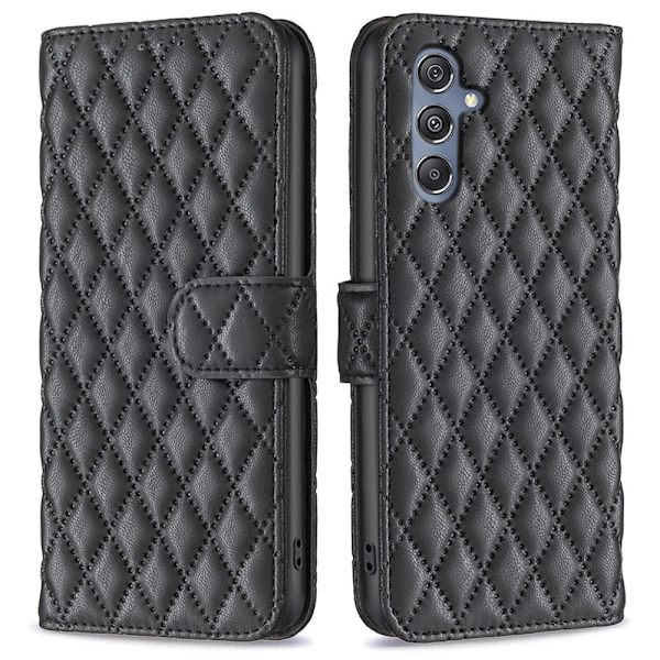 Rhombus mat Samsung Galaxy M34 flip etui - Sort Black