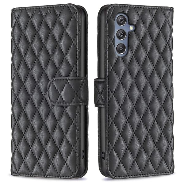 Rombemønster, matt flip-deksel for Samsung Galaxy M34 - Svart Black