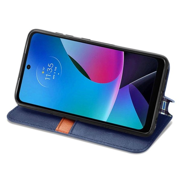 Läder Motorola Moto G Play (2023) fodral med romb-design - Blå Blå