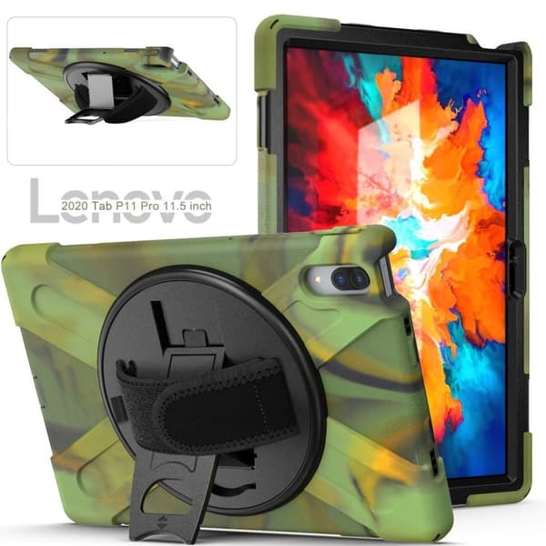 Lenovo Tab P11 Pro 360 roterbart kickstand + silikonfodral - Kamouflage Grön