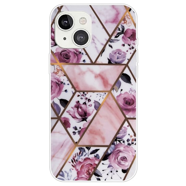Marmormotiv iPhone 14 Plus skal - Elegant Kakel Med Rosor multifärg