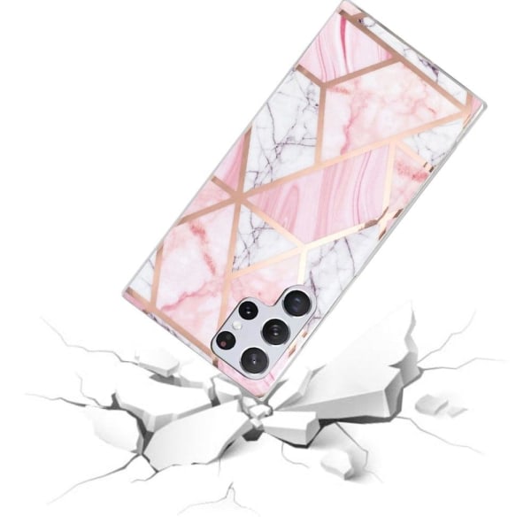 Marmormotiv Samsung Galaxy S22 Ultra skal - Vitt Grus / Rosa Mar Rosa