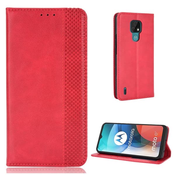 Bofink Vintage Motorola Moto E7 Lær Etui - Rød Red