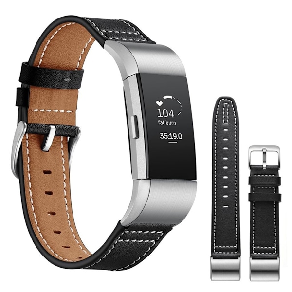 Fitbit Charge 2 aito nahkainen kellonauha - Musta Black