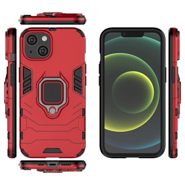 iPhone 14 6,1 tommer Anti-fall Phone Case Ring Kickstand Robust stødsikkert fleksibelt og hårdt bump-resistent bagcover - Rød Red
