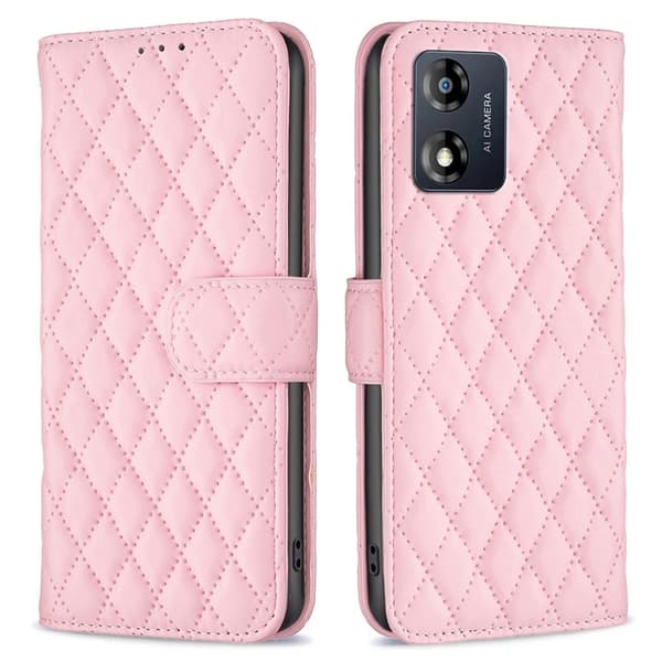 Rhombus mat Motorola Moto E13 flip etui - Lyserød Pink