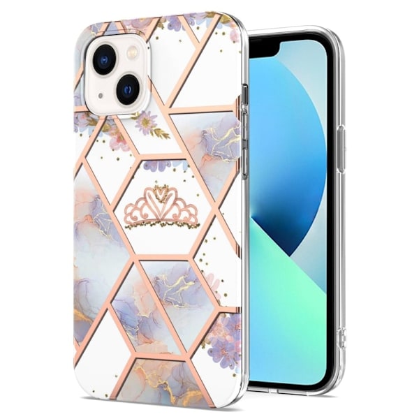 Marble Mønstret Deksel med Ring Holder til iPhone 14 - Krone Multicolor