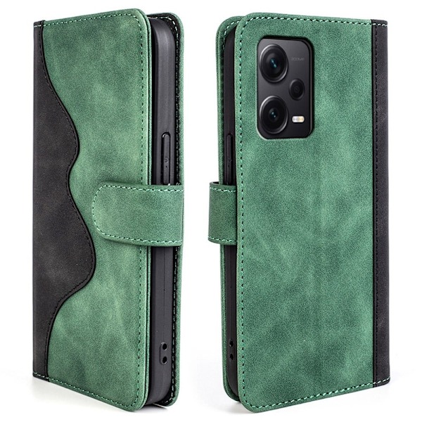 Kaksivärinen nahkainen läppäkotelo Xiaomi Redmi Note 12 Pro Plus - Vihreä Green
