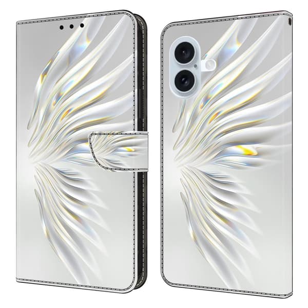 iPhone 16 Plånboksfodral Mönster Tryck Stativ Läder Flip Phone Cover - Kristallvingar Vit