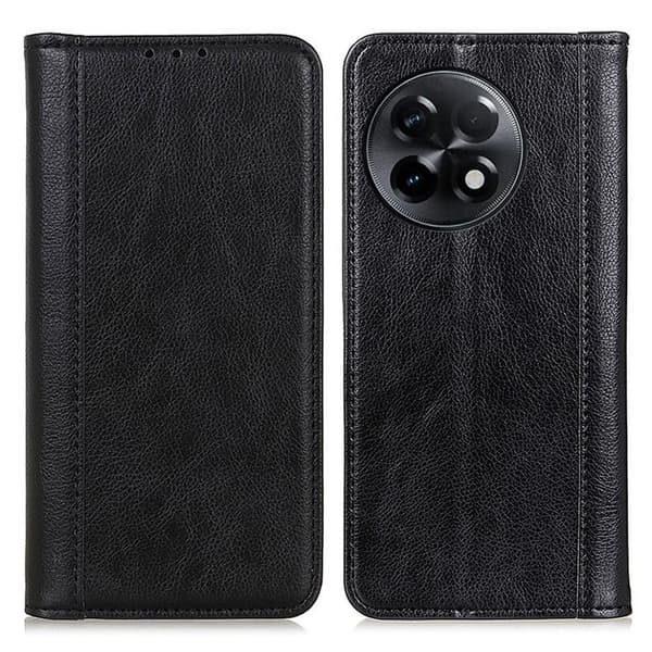 OnePlus 11R / OnePlus Ace 2 ægte læderetui med magnetisk lukning - Sort Black