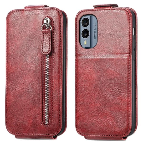 Vertical Flip Phone Suojakotelo With Zipper For Nokia X30 - Punainen Red