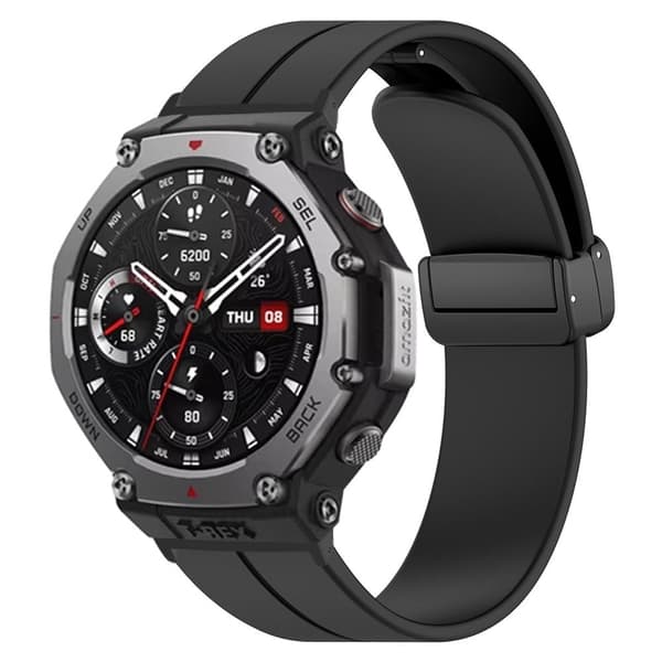 Huami Amazfit T-Rex 3 silikoneurrem Magnetisk foldespænde (med stik) - Sort Black