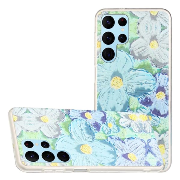 Deco Samsung Galaxy S22 Ultra Etui - Blåe Blomster Blue