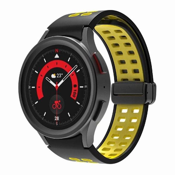 Samsung Galaxy Watch 5 (44mm) / (40mm) / 4 (44mm) / (40mm) dobbeltfarvet silikone urrem - Sort / Gul Yellow