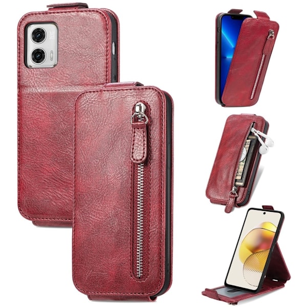 Vertical Flip Phone Suojakotelo With Zipper For Motorola Moto G73 - Punainen Red