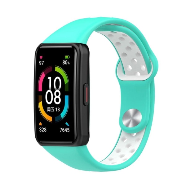 Huawei Band 6 / Honor Band 6 klockarmband i silikon med dubbla färger - Cyan / Vit Grön