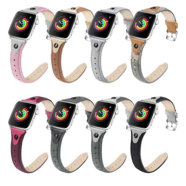 Apple Watch Series 5 / 4 40mm canvas urrem i ægte læder - Sort / Grå Black