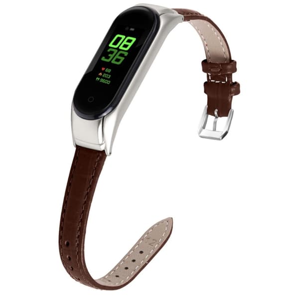 Xiaomi Mi Band 7 Cowhide skinnklokkerem med sølv deksel - Brun Brown