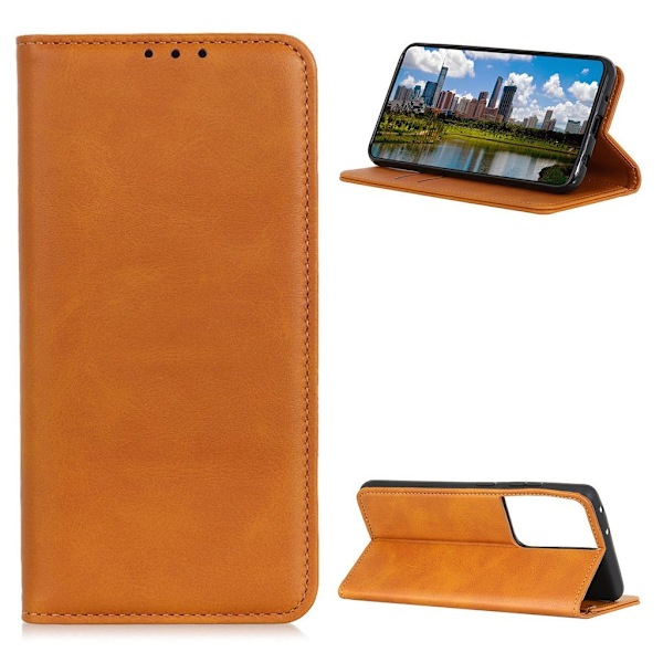 Lompakko-style Aitoa Nahkaa Läppäkotelo For Samsung Galaxy S21 Ultra - Ruskea Brown