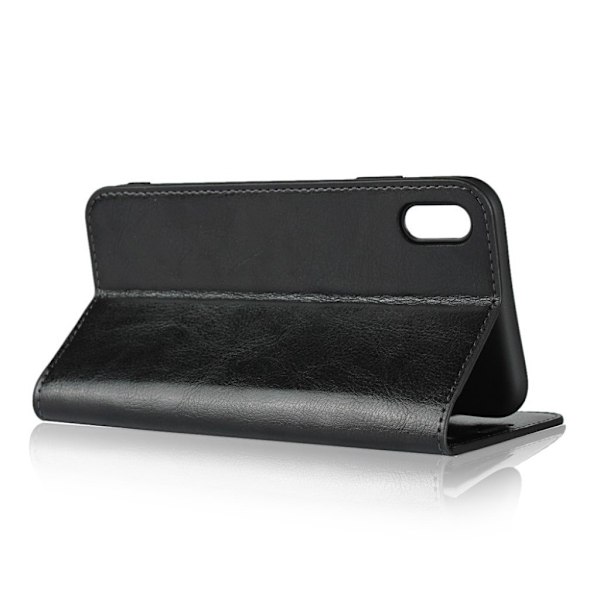Crazy Horse iPhone Xs Max flip cover i ægte læder - Sort Black
