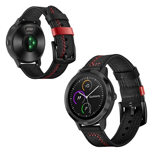 Garmin Vivoactive3 / Vivomove HR klockarmband i äkta läder med sömmar - Svart Svart