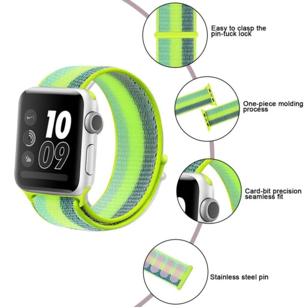 Apple Watch Series 5 40mm vandtæt nylon urrem - Stribe Grøn Green
