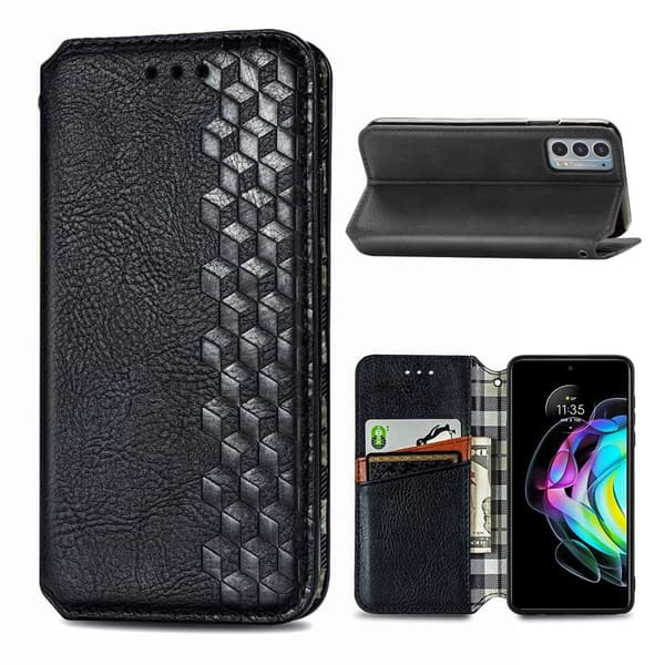 Läder Motorola Edge 20 fodral med romb-design - Svart Svart