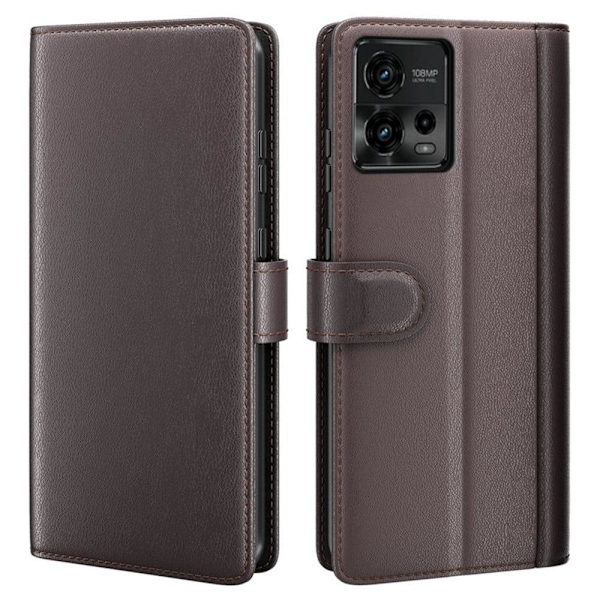 Äkta läder Motorola Moto G72 fodral med korthållare Brun