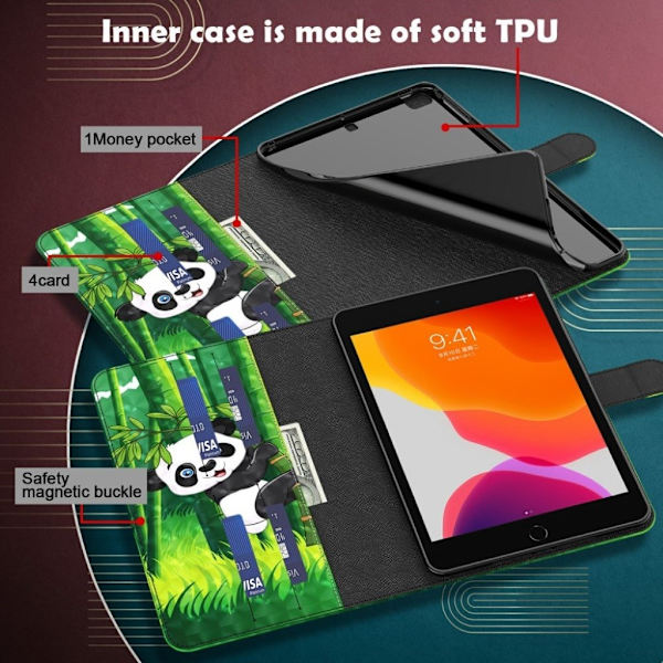 Lenovo Tab E10 kuvio nahkainen flip case - Panda Ja Bambu Green