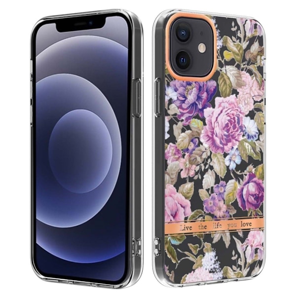 LB5-serien Fleksibelt telefonetui iPhone 12 6,1 tommer/12 Pro 6,1 tommer, Superslankt galvaniseret blomstermønster IMD IML Blødt telefonbeskyttelsesco Purple