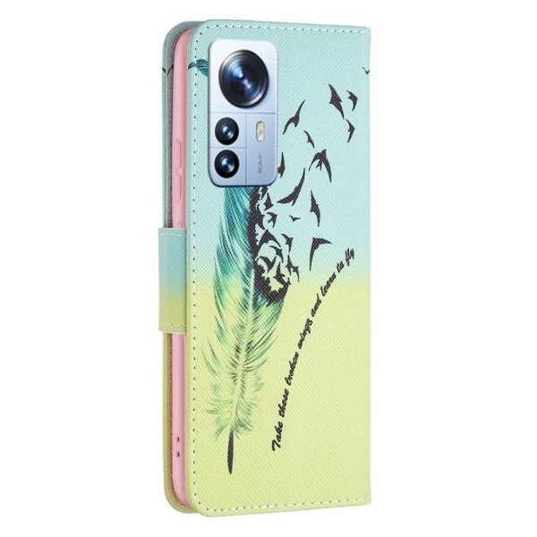 Wonderland Xiaomi 12 Pro flip etui - Fjer Og Fugle Green