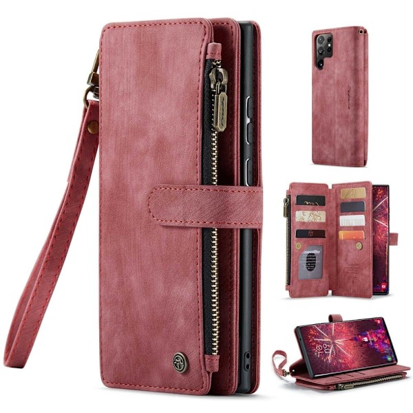 CaseMe vetoketjullinen lompakko-puhelinkotelo Samsung Galaxy S22 Ultra - Punainen Red