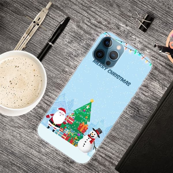 iPhone 16 Pro Max Fodral Julmönster Tryck Mjukt Flexibelt Telefonskydd - Tomte Och Snögubbe Blå