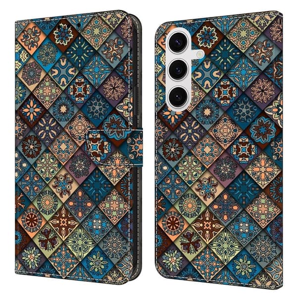 Samsung Galaxy S25 Plånboksfodral Mönster Tryck Stativ Läder Flip Telefonskal - Blå Blommor Blå