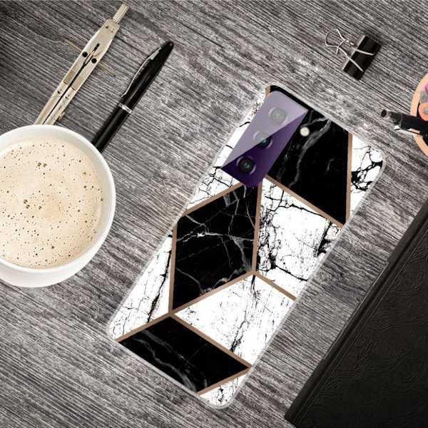 Marble Samsung Galaxy S21 FE Etui - Black og Hvit Klinkekule Form Multicolor