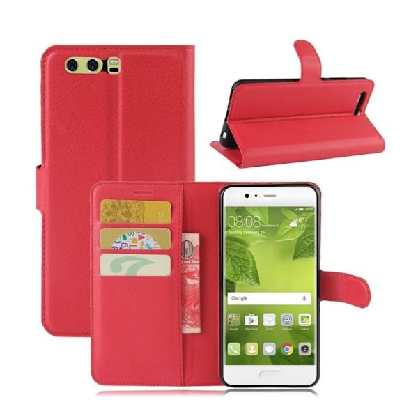 Huawei P10 Plus Smart og holdbart læder etui - Rød Red