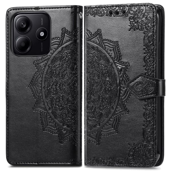 Mandala Xiaomi Redmi Note 14 5G etui i lær - Svart Black