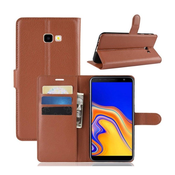 Samsung Galaxy J4 Plus (2018) litchi skin leather flip case - Br Brun