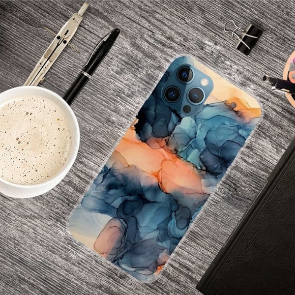 Marmormotiv iPhone 14 Pro Max skal - Orange Mellan De Blå multifärg