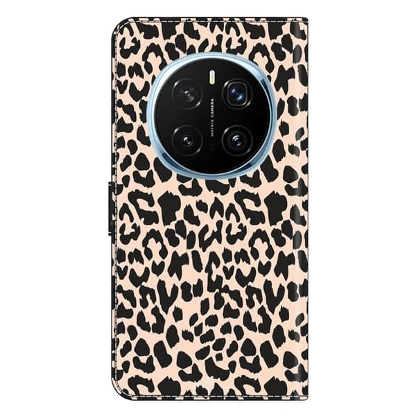 Honor Magic7 Pro 5G Fodral med kortplats Mönster Tryckt Flexibelt+Vegan Läder Flip Telefonskal - Leopardtryck Brun